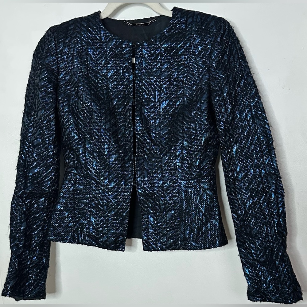 Les Copains Metallic Blue Silk & Wool Blend Blazer – Made in Italy, Size 40
